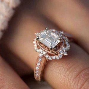 NEW Rose Gold Radiant Cut White Sapphire Ring
